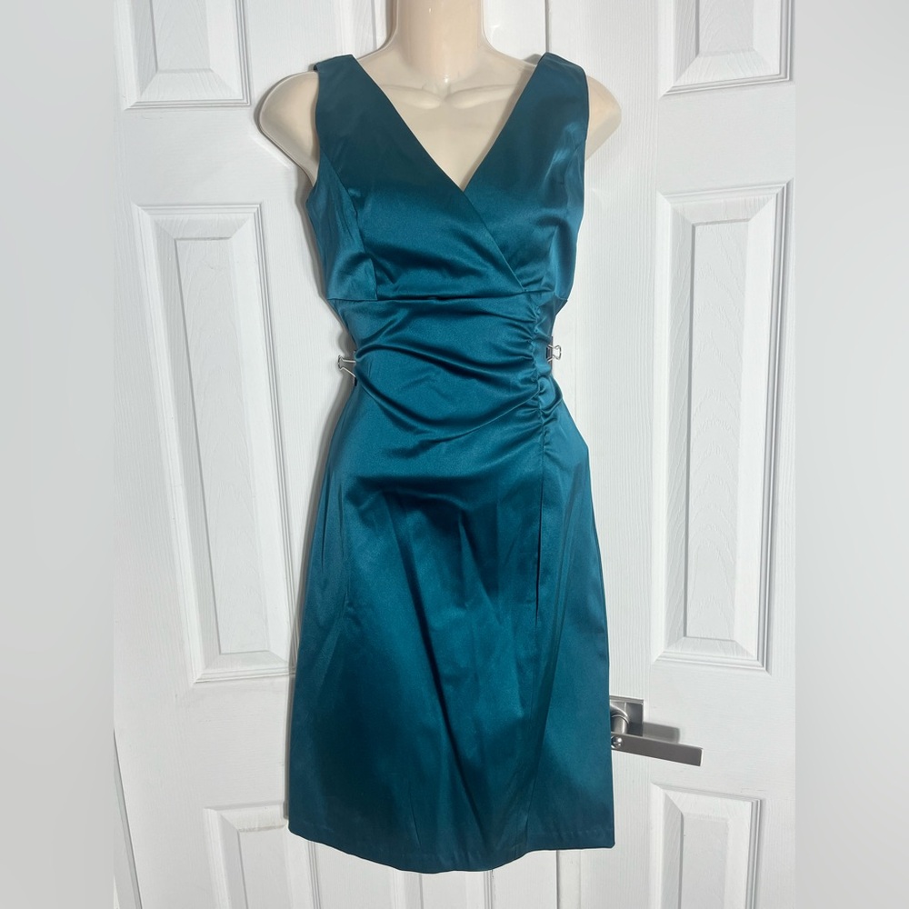 Donna Ricco Teal Wrap Midi Dress